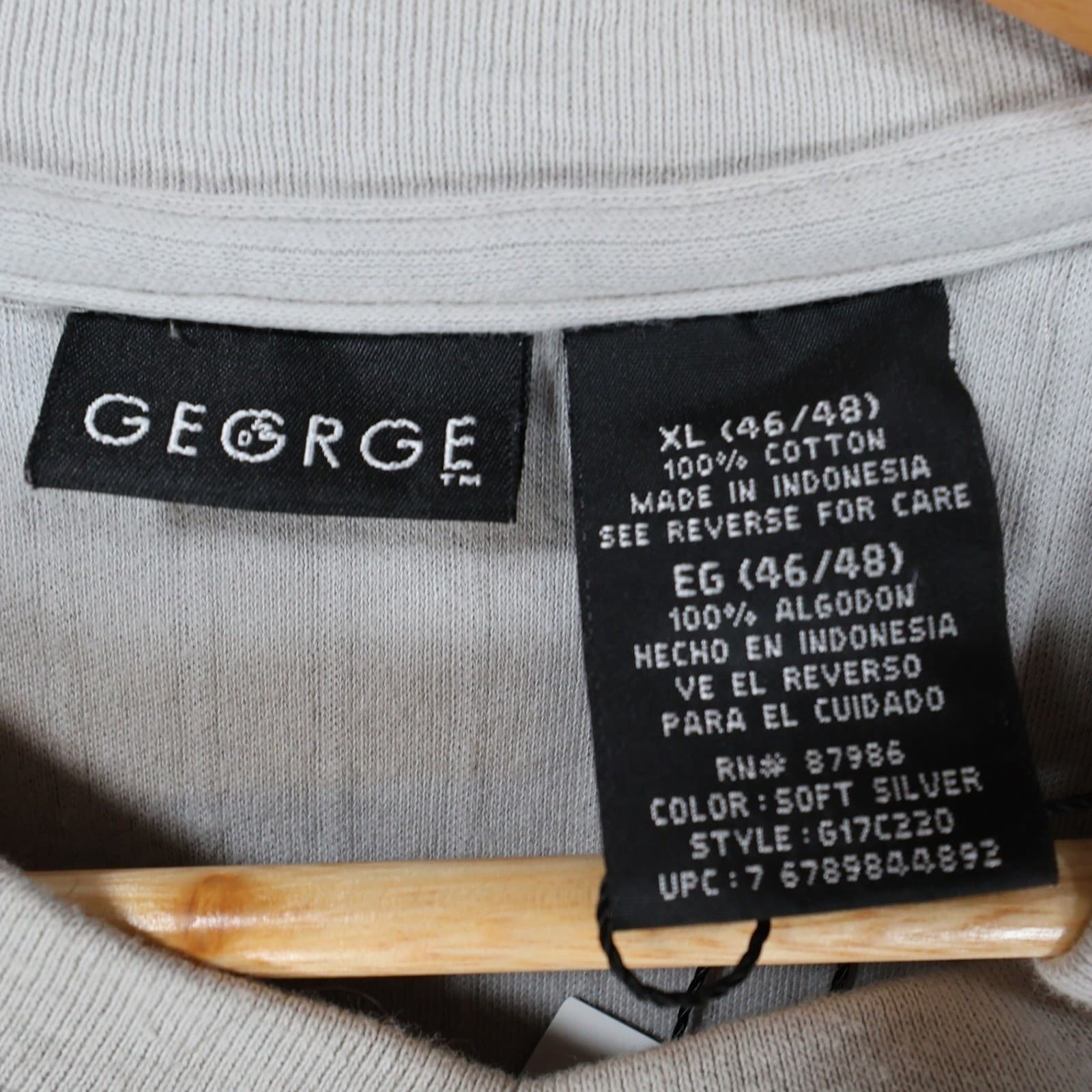 George V Neck T Shirt Mens XL Silver Excellent Ribbed Cotton Short Sleeve - Thumbnail 7