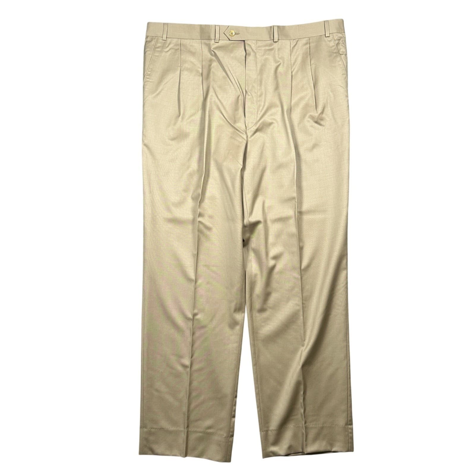 Carlo Mandrone Dress Pants Mens 44L Tan Pleated Made in Canada Trousers - Thumbnail 4