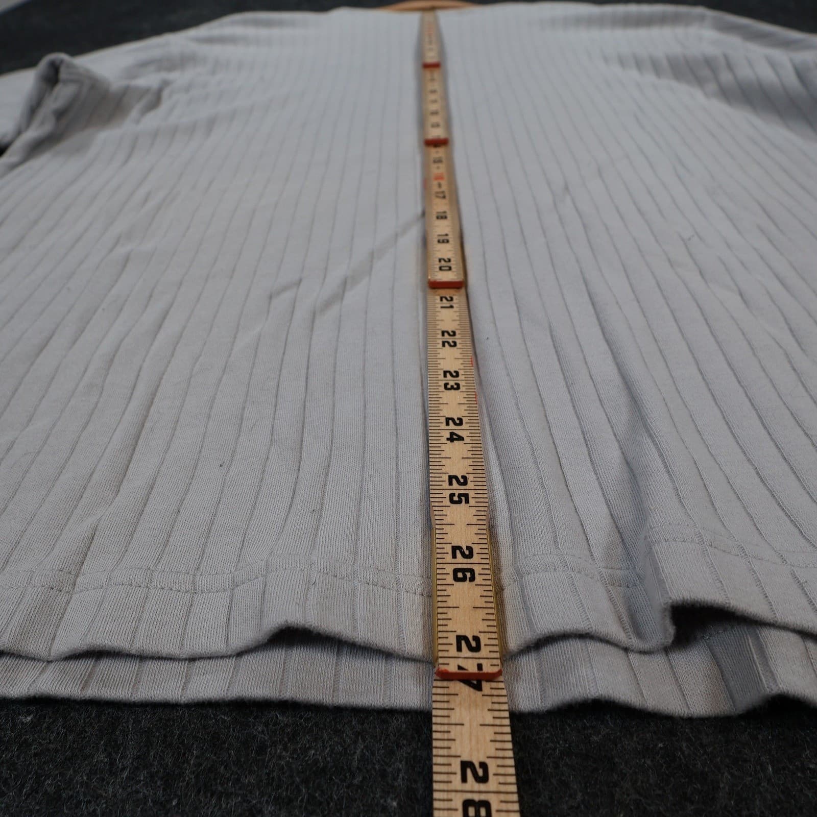 George V Neck T Shirt Mens XL Silver Excellent Ribbed Cotton Short Sleeve - Thumbnail 5