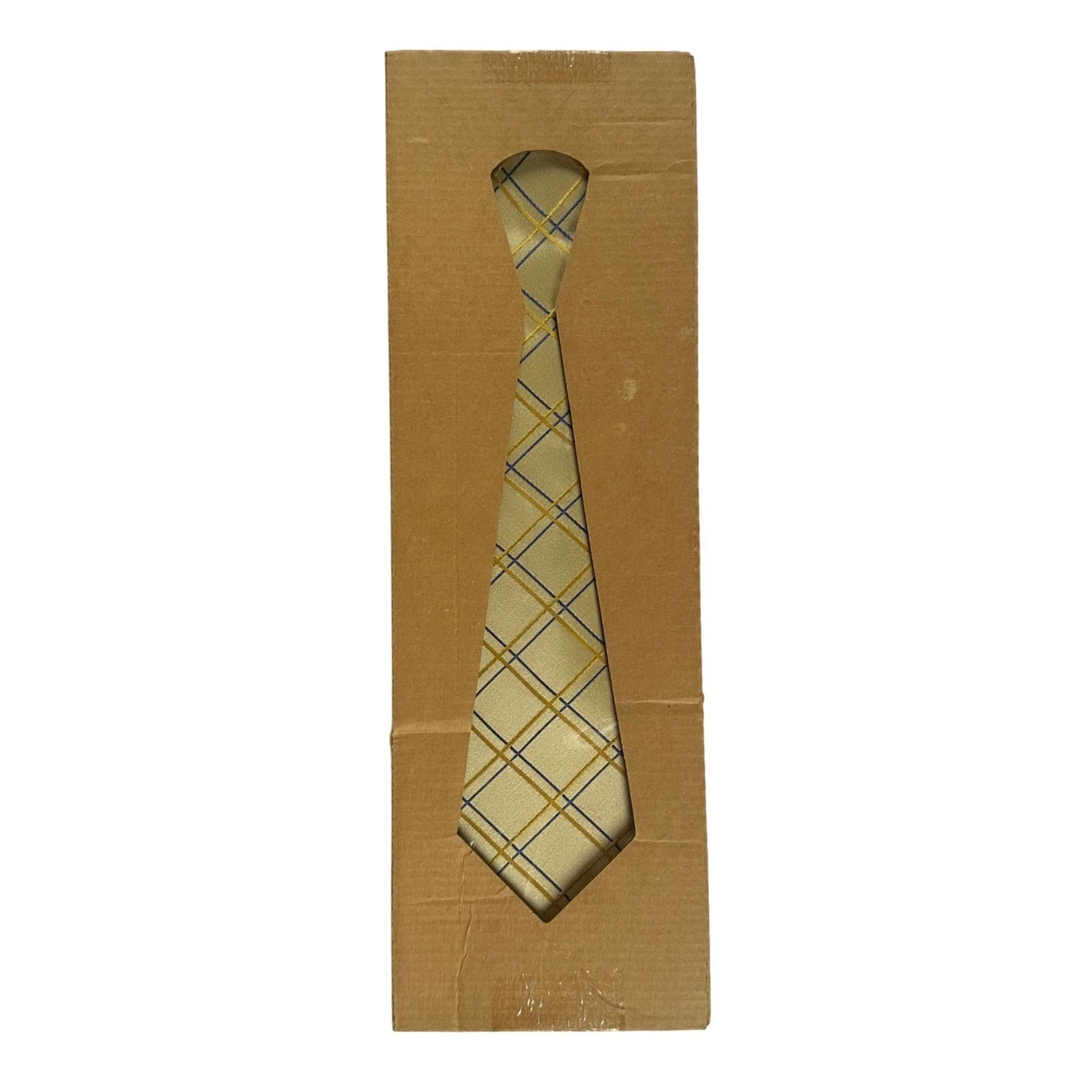 Stafford Executive Mens Gold Blue Plaid Silk Blend Necktie NWT - Thumbnail 6