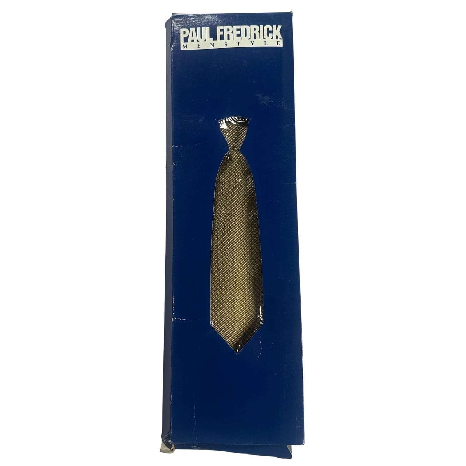 Paul Fredrick Mens Gold Textured Grid Silk Tie Hand Tailored Made in USA NWT - Thumbnail 6