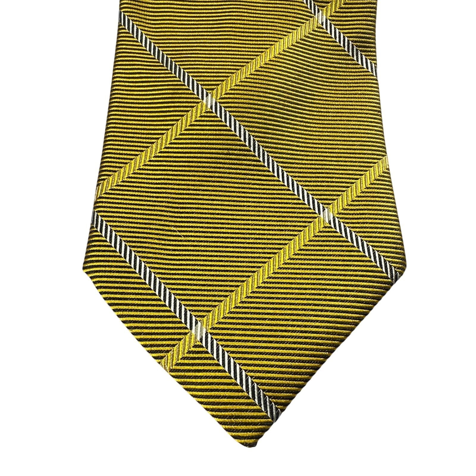 Paul Fredrick Mens Yellow Plaid Silk Necktie Tailored in USA NWT - Thumbnail 3