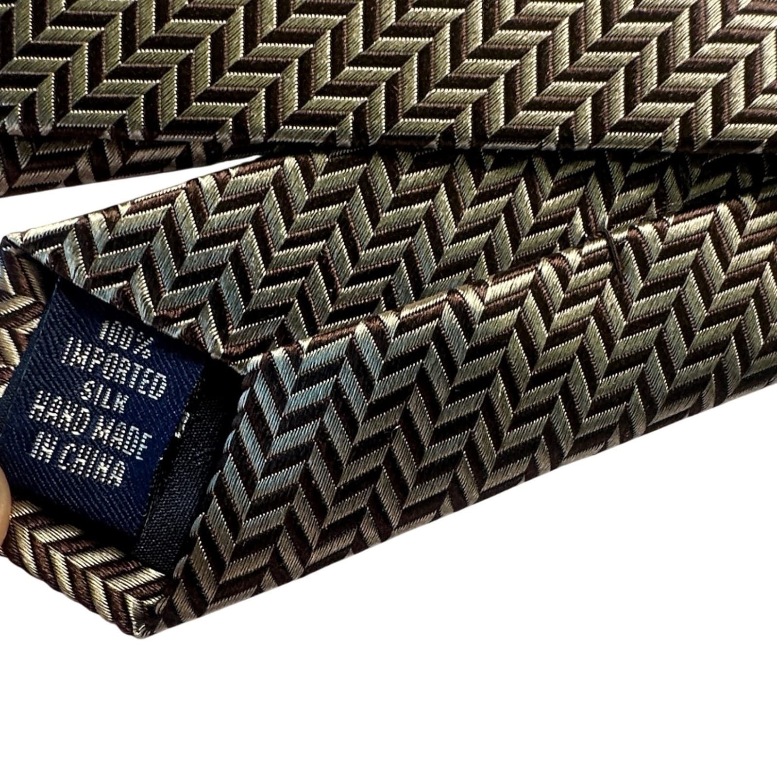 Paul Fredrick Mens Silk Tie Herringbone Pattern Gold Brown Formal NWT - Thumbnail 5