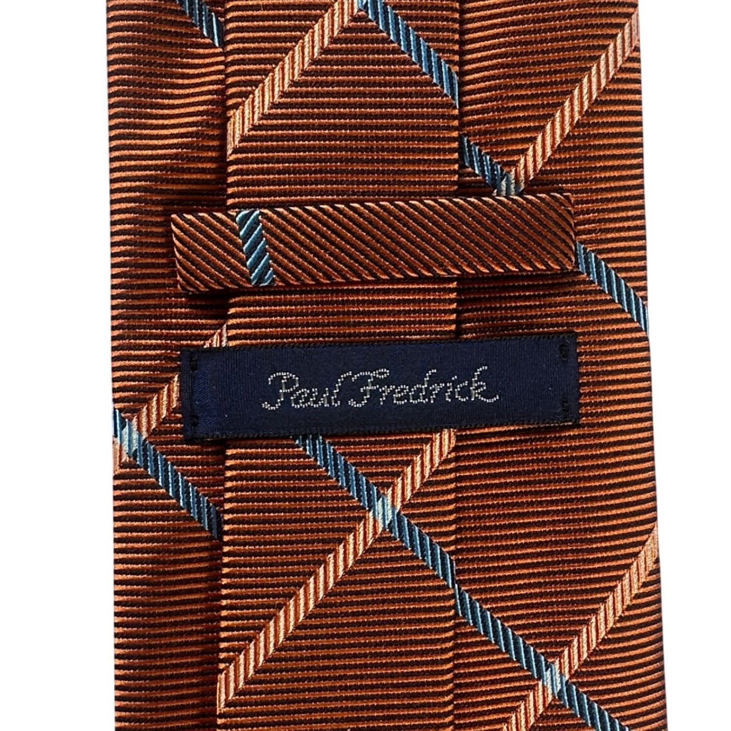 Paul Fredrick Mens Silk Plaid Necktie Brown Blue Tan NWT - Thumbnail 4