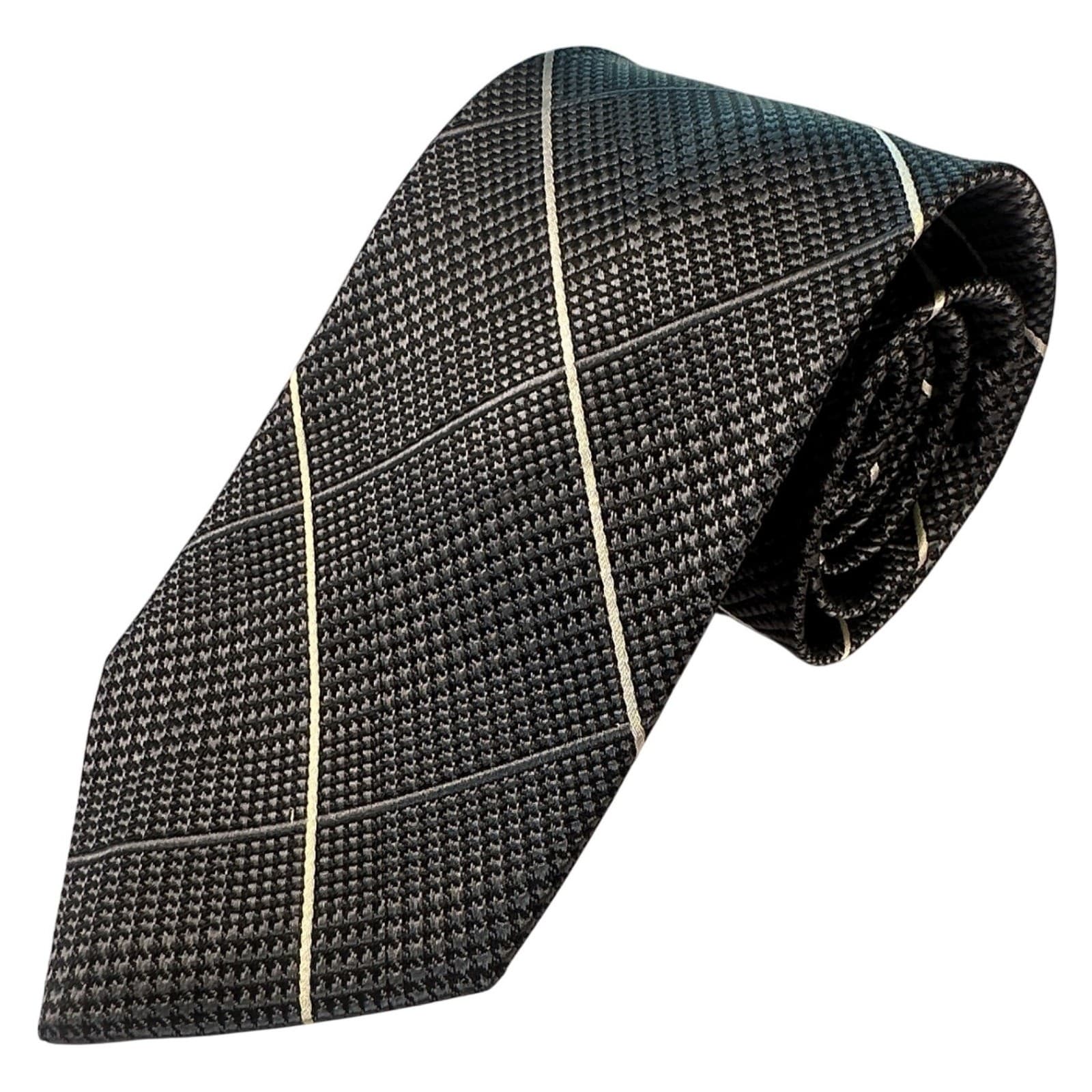 Paul Fredrick Men's Silk Tie Charcoal Gray Woven Pattern Formal Business - Thumbnail 2