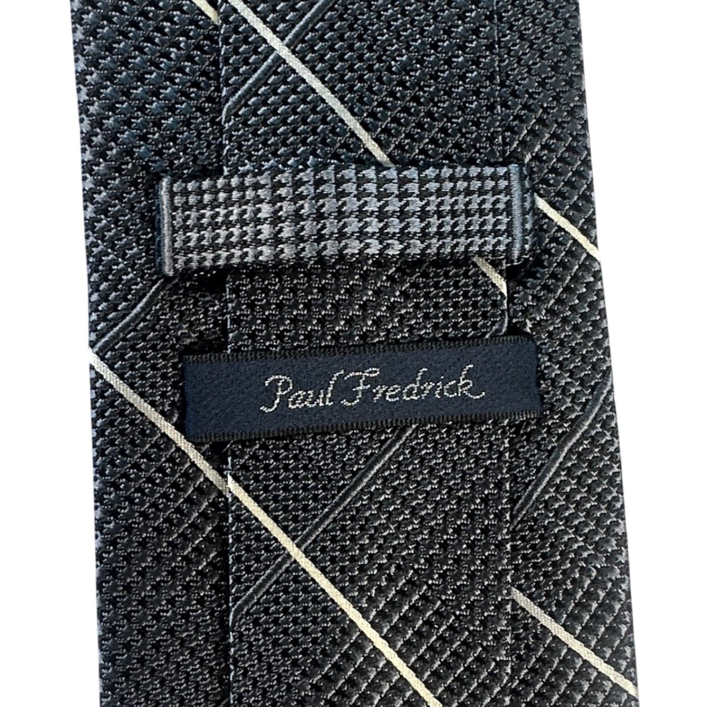 Paul Fredrick Men's Silk Tie Charcoal Gray Woven Pattern Formal Business - Thumbnail 4