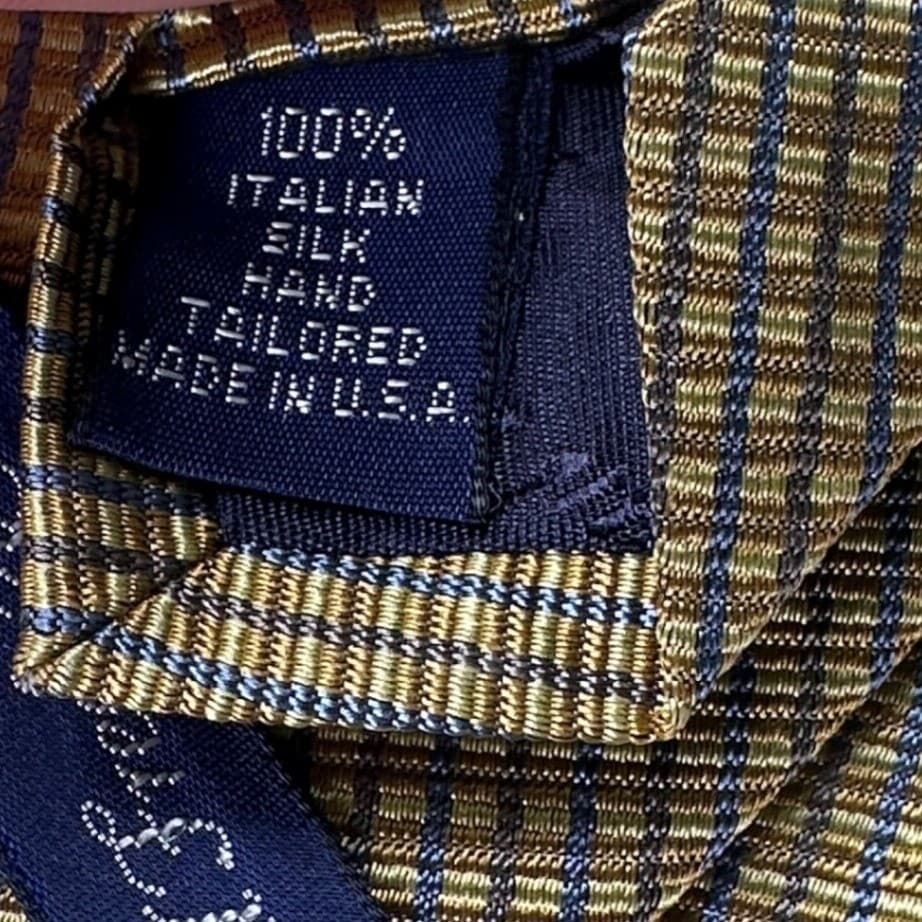 Paul Fredrick Mens Gold Textured Grid Silk Tie Hand Tailored Made in USA NWT - Thumbnail 5