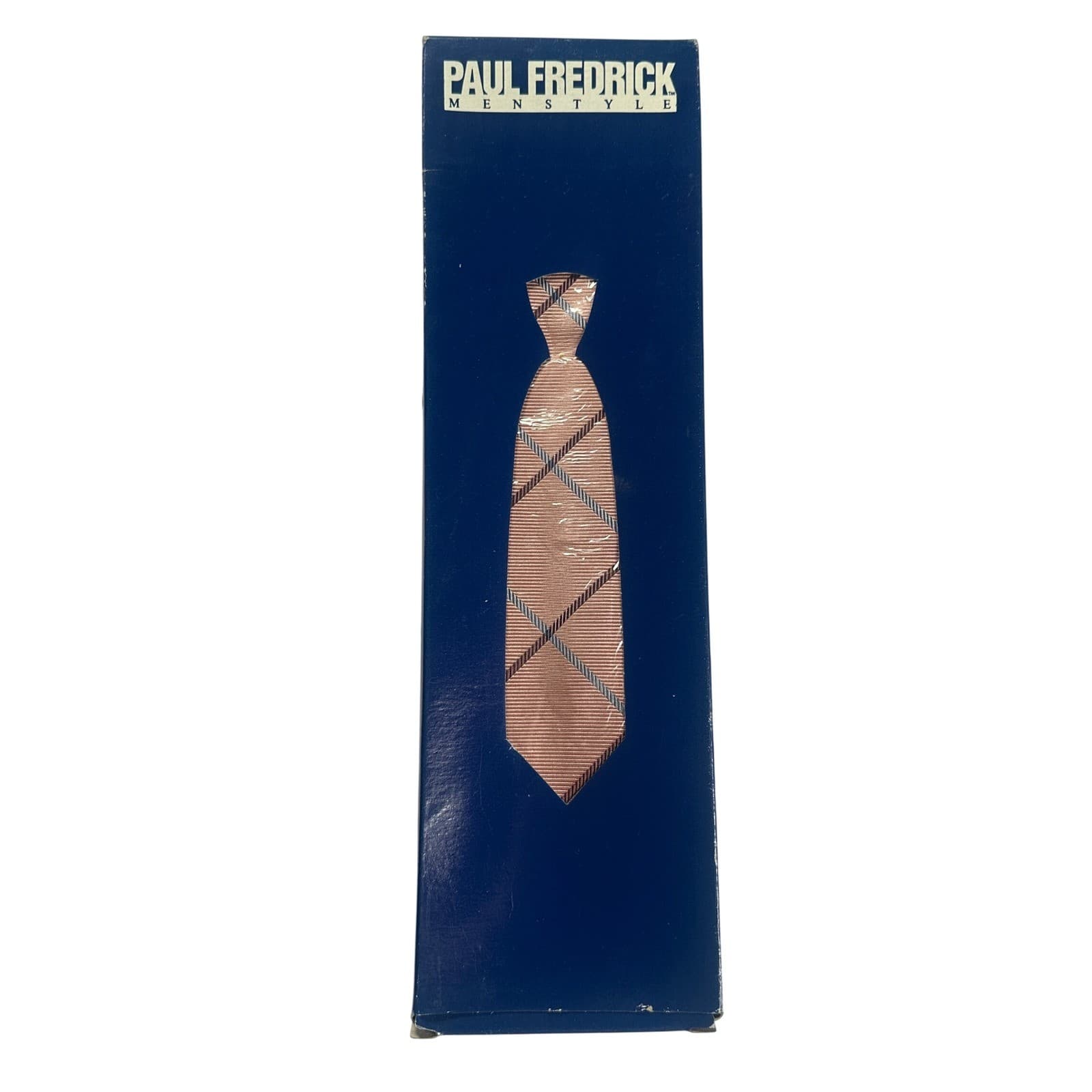 Paul Fredrick Mens Italian Silk Tie Pink Tan Blue Plaid Formal Necktie NWT - Thumbnail 6