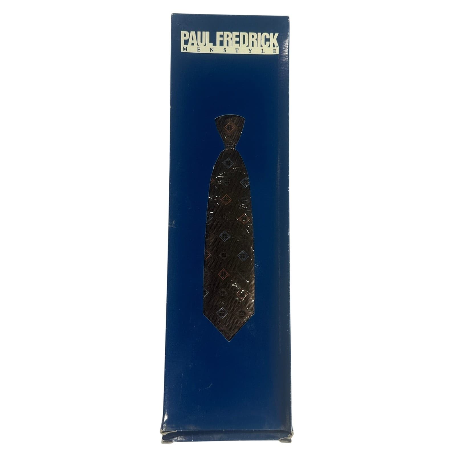 Paul Fredrick Mens Italian Silk Hand Tailored Tie Brown Diamond Pattern NWT - Thumbnail 6