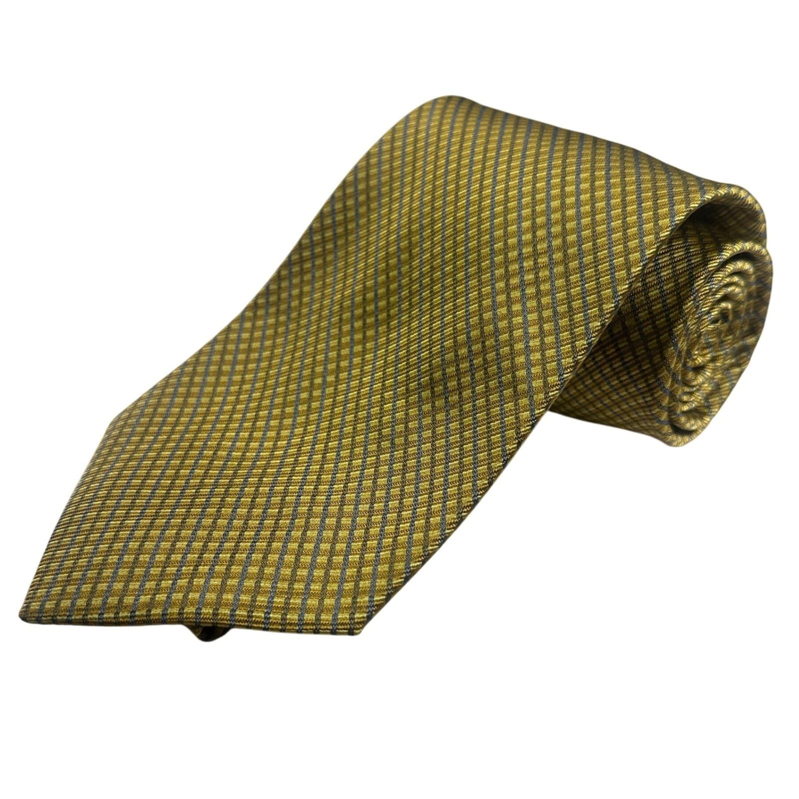 Paul Fredrick Mens Gold Textured Grid Silk Tie Hand Tailored Made in USA NWT - Thumbnail 2
