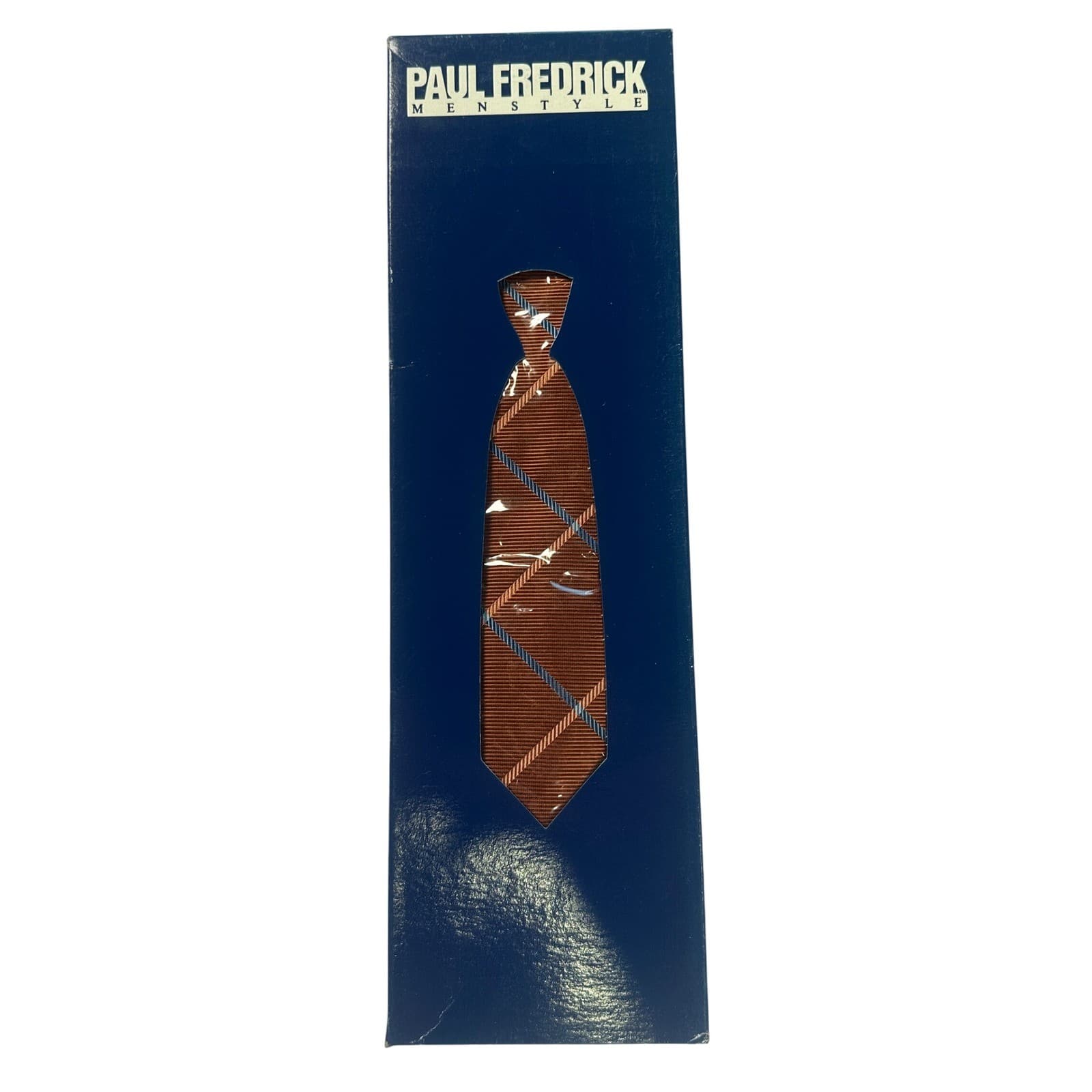 Paul Fredrick Mens Silk Plaid Necktie Brown Blue Tan NWT - Thumbnail 6
