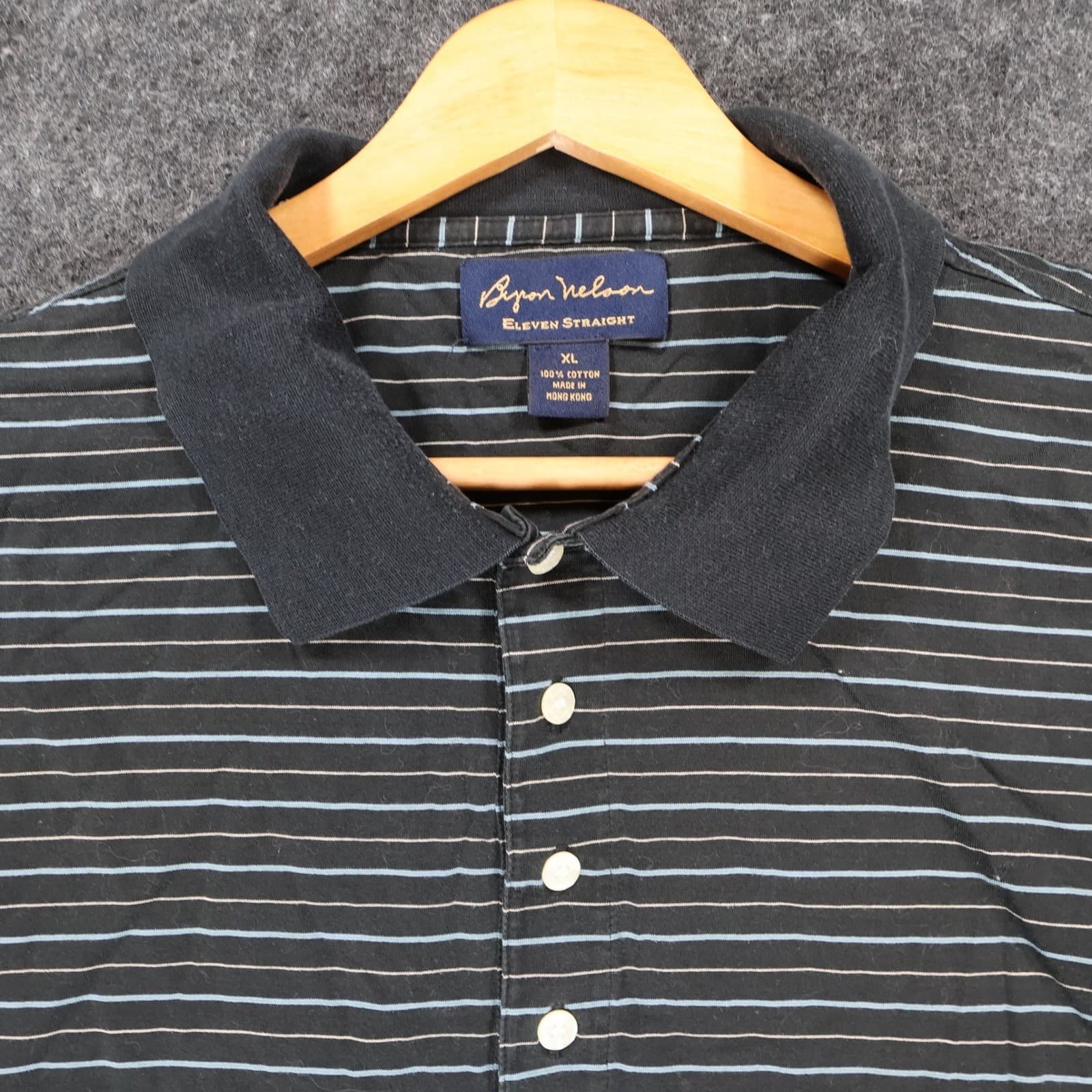 Byron Nelson Polo Mens XL Black Excellent Striped Cotton Short Sleeve Golf Shirt - Thumbnail 9