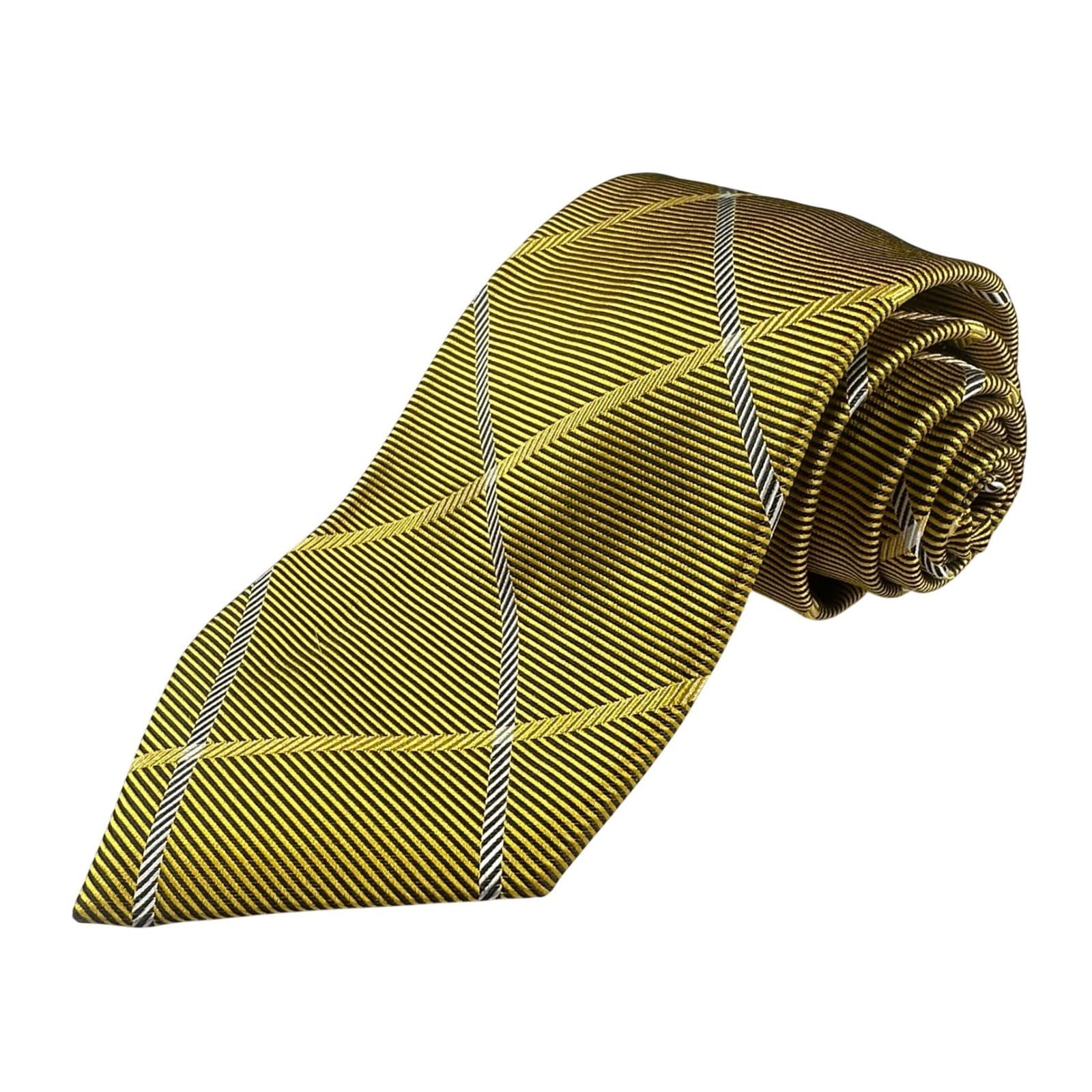 Paul Fredrick Mens Yellow Plaid Silk Necktie Tailored in USA NWT - Thumbnail 2
