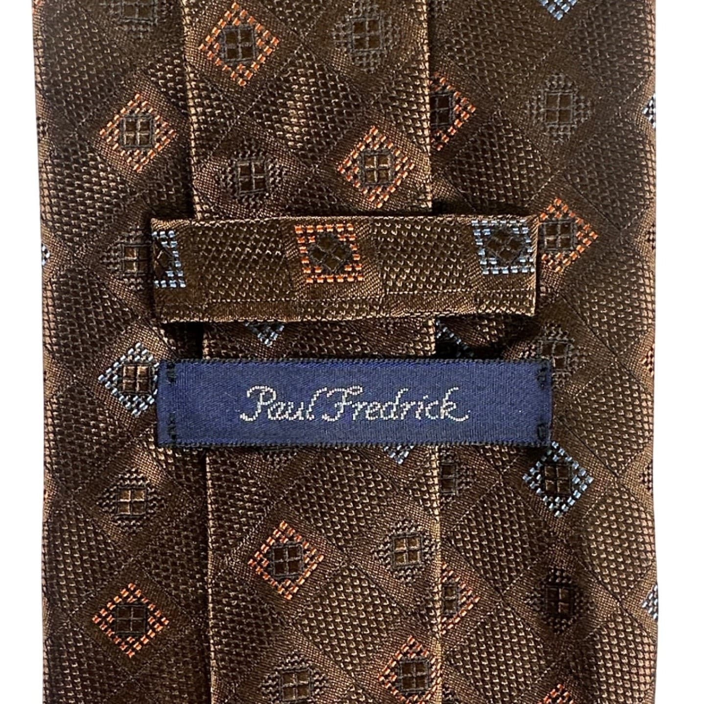 Paul Fredrick Mens Italian Silk Hand Tailored Tie Brown Diamond Pattern NWT - Thumbnail 4