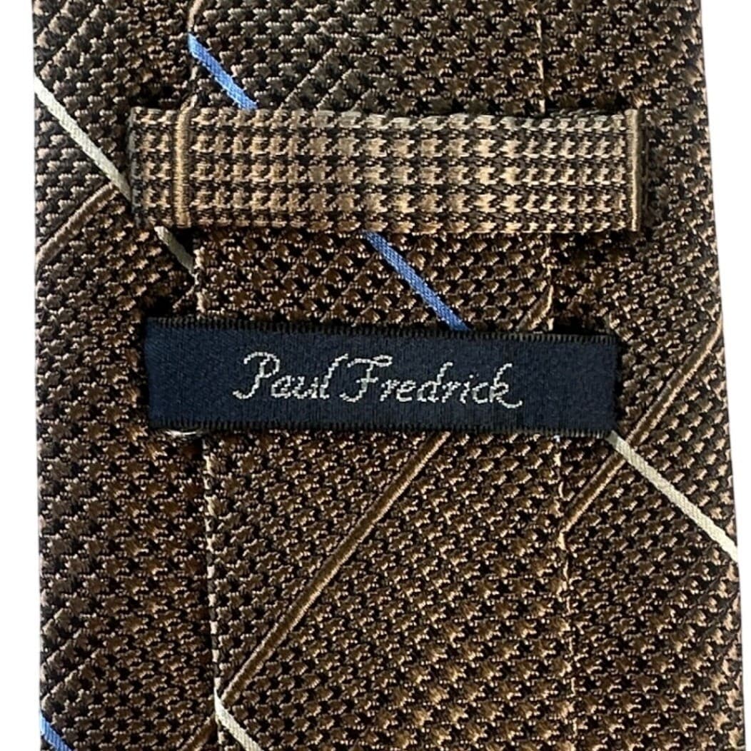 Paul Fredrick Mens Silk Plaid Necktie Brown Blue White Formal Business NWT - Thumbnail 5