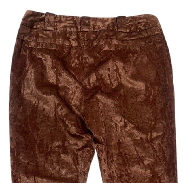 ETCETERA Women's Size 6 Brown Burnout Velvet Straight Leg Pants - Thumbnail 4