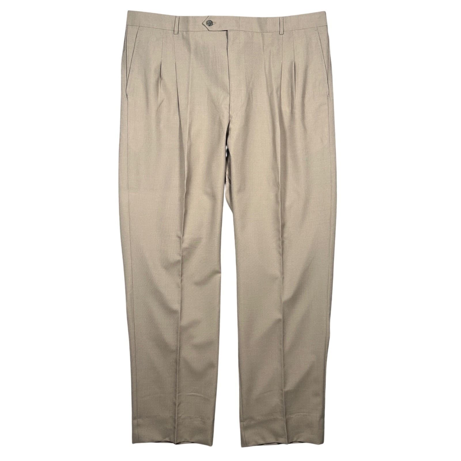Palm Beach Dress Pants Mens 44L Tan Pleated Merino Wool Blend Khaki - Thumbnail 4