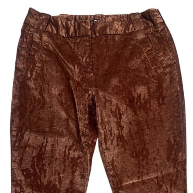 ETCETERA Women's Size 6 Brown Burnout Velvet Straight Leg Pants - Thumbnail 3