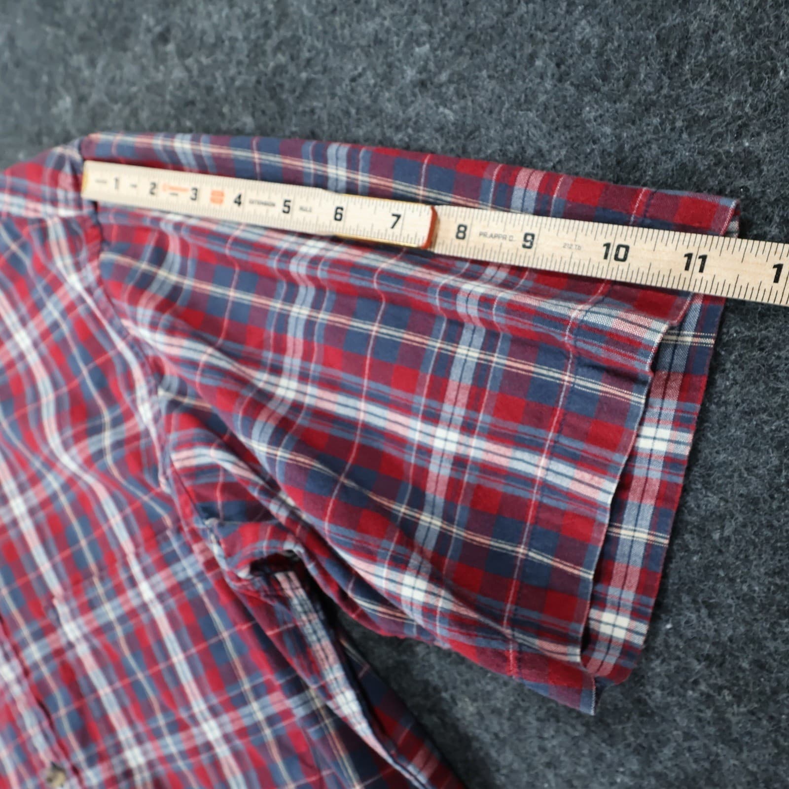 Arrow Button Down Mens Size S Red Excellent Plaid Short Sleeve - Thumbnail 3