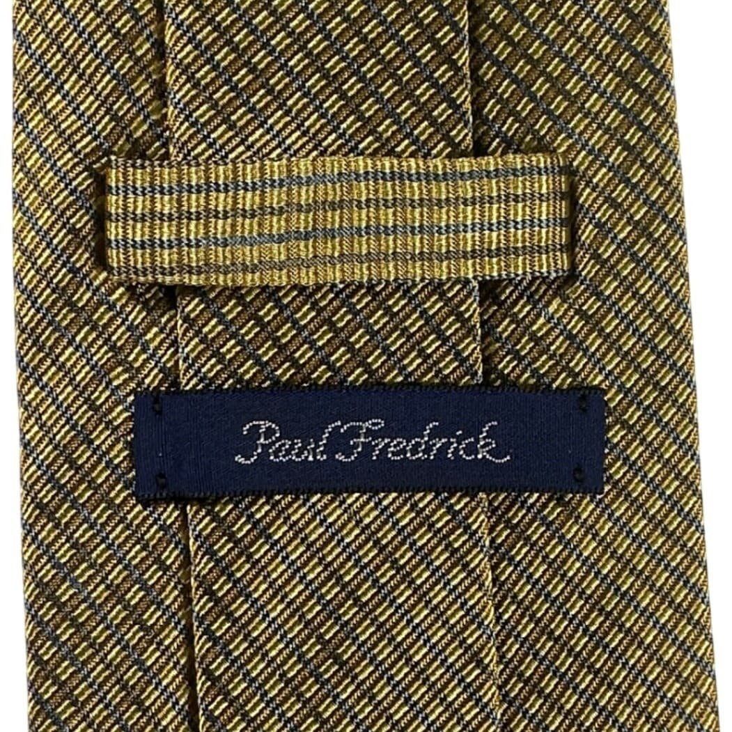 Paul Fredrick Mens Gold Textured Grid Silk Tie Hand Tailored Made in USA NWT - Thumbnail 4