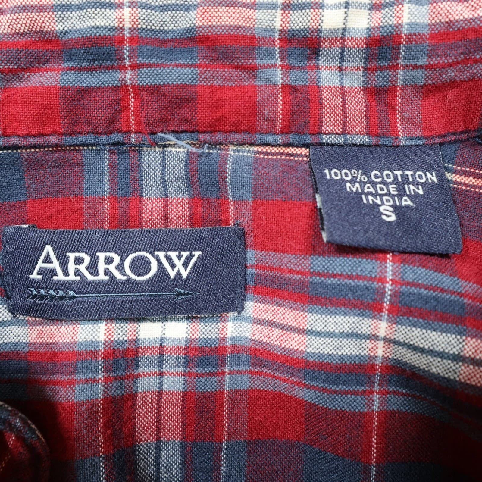 Arrow Button Down Mens Size S Red Excellent Plaid Short Sleeve - Thumbnail 7