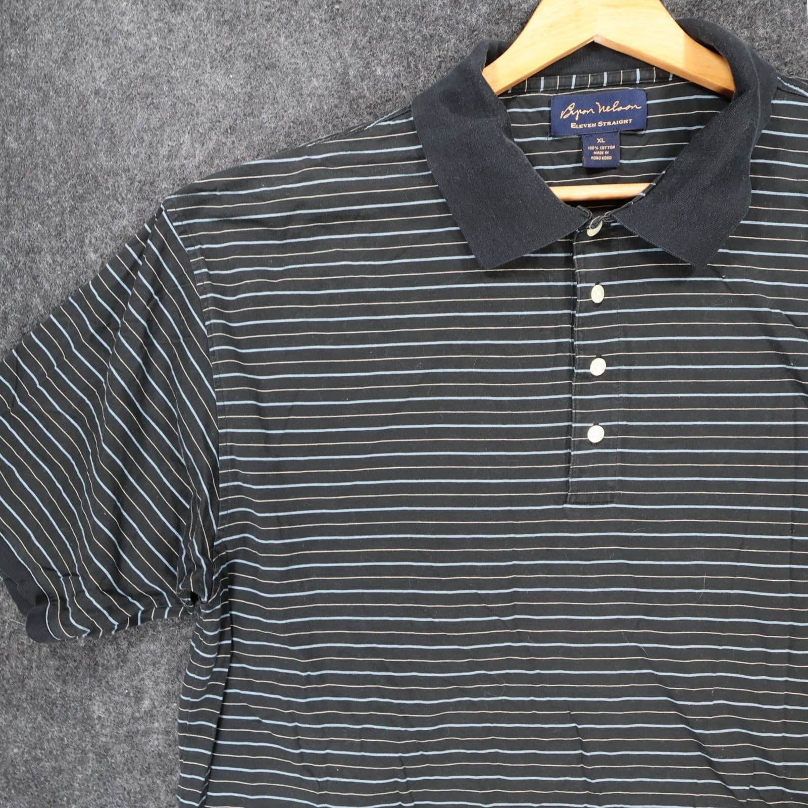 Byron Nelson Polo Mens XL Black Excellent Striped Cotton Short Sleeve Golf Shirt - Thumbnail 10