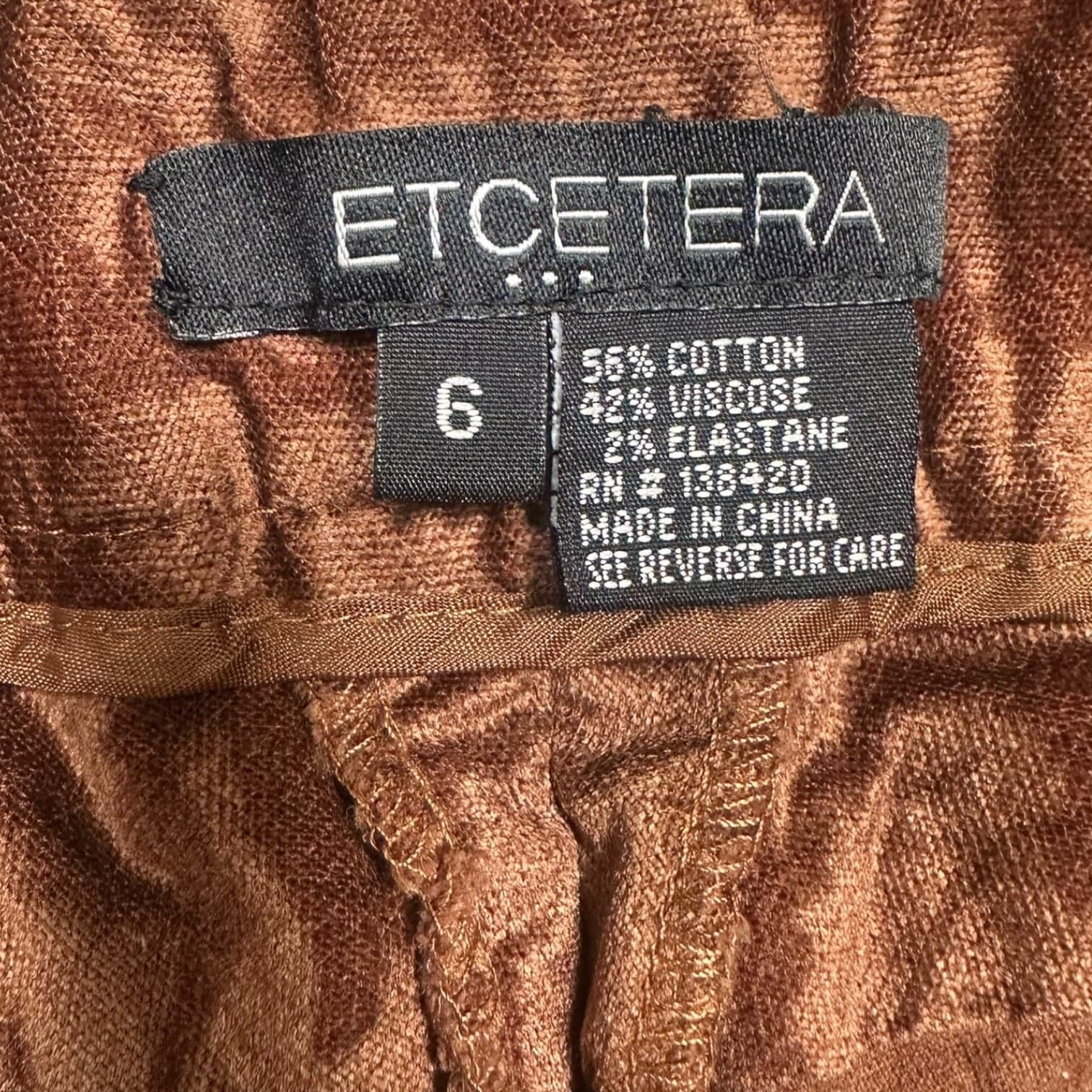 ETCETERA Women's Size 6 Brown Burnout Velvet Straight Leg Pants - Thumbnail 5