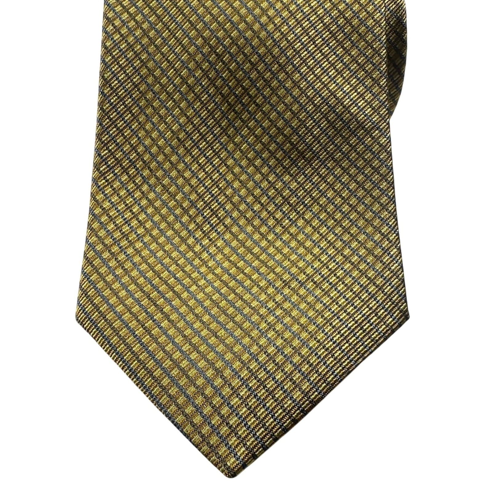 Paul Fredrick Mens Gold Textured Grid Silk Tie Hand Tailored Made in USA NWT - Thumbnail 3