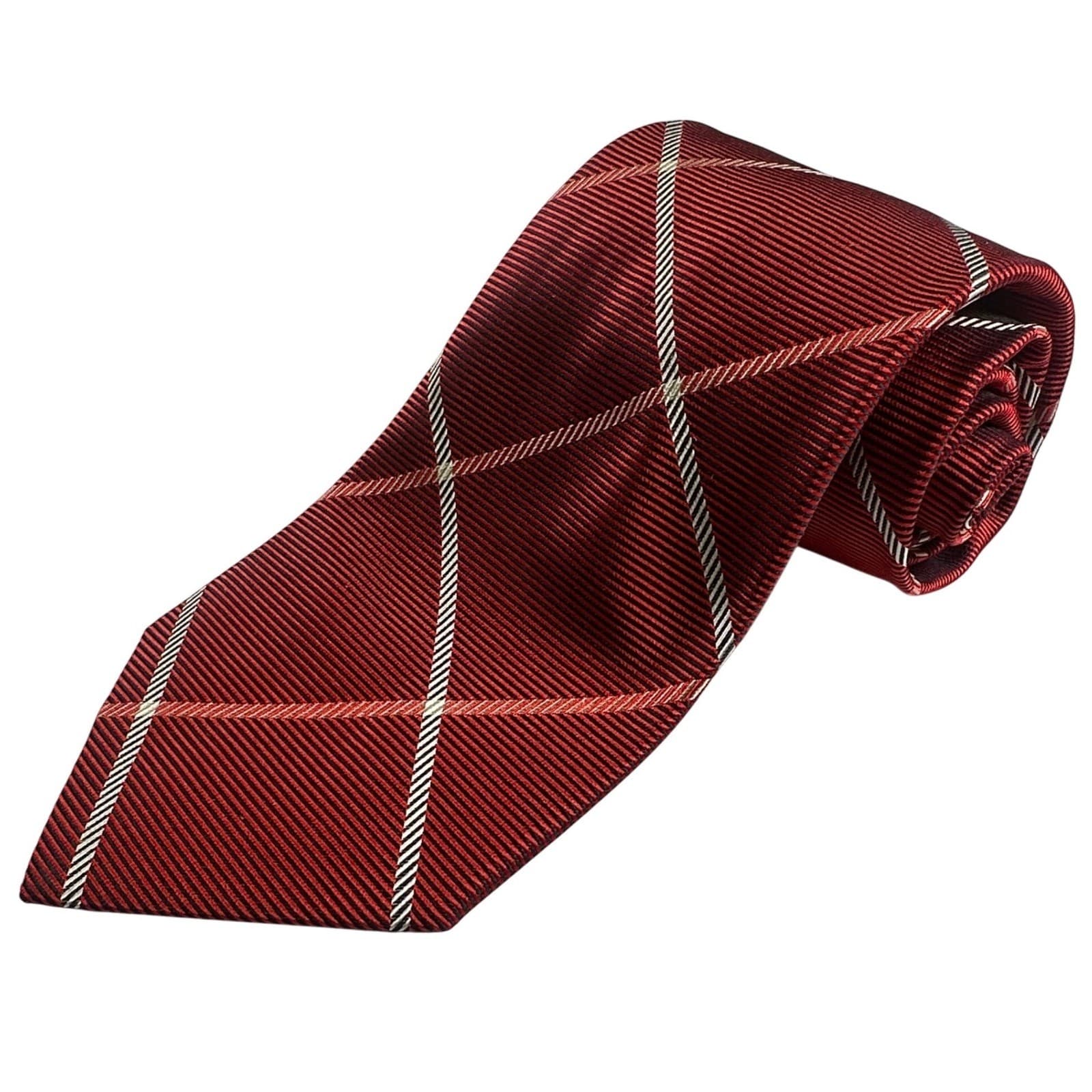 Paul Fredrick Red Plaid Silk Tie Hand Tailored Made in USA NWT - Thumbnail 2