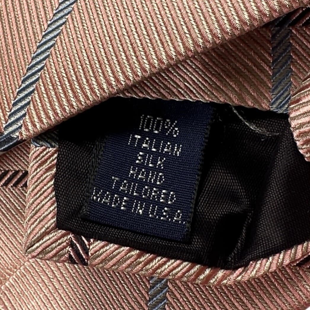 Paul Fredrick Mens Italian Silk Tie Pink Tan Blue Plaid Formal Necktie NWT - Thumbnail 5