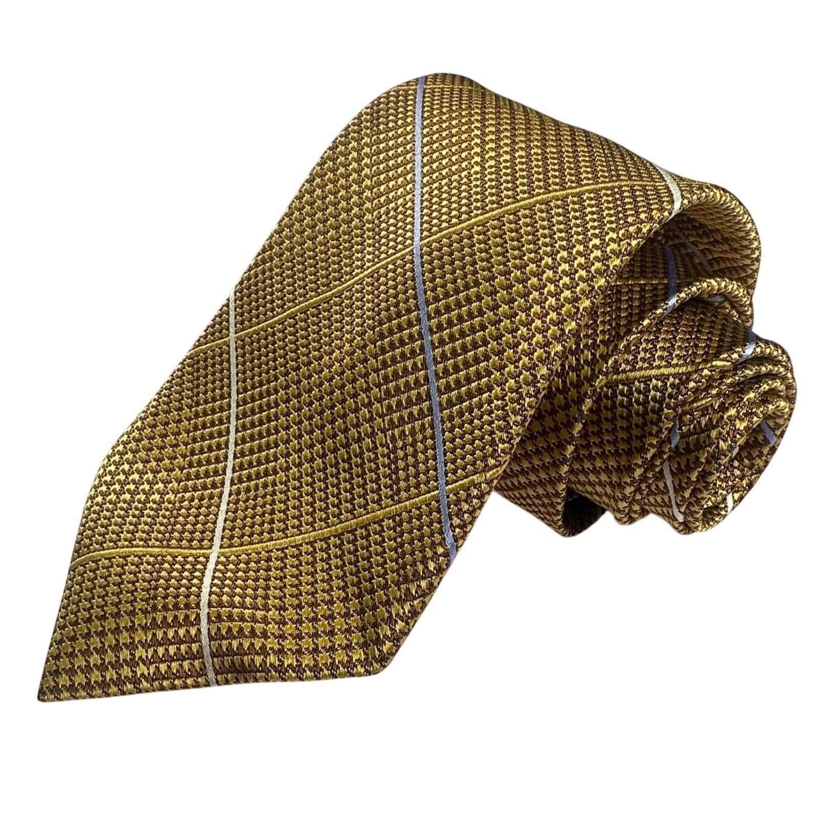 Paul Fredrick Men's Mustard Yellow Plaid Silk Tie Hand Made NWT - Thumbnail 2