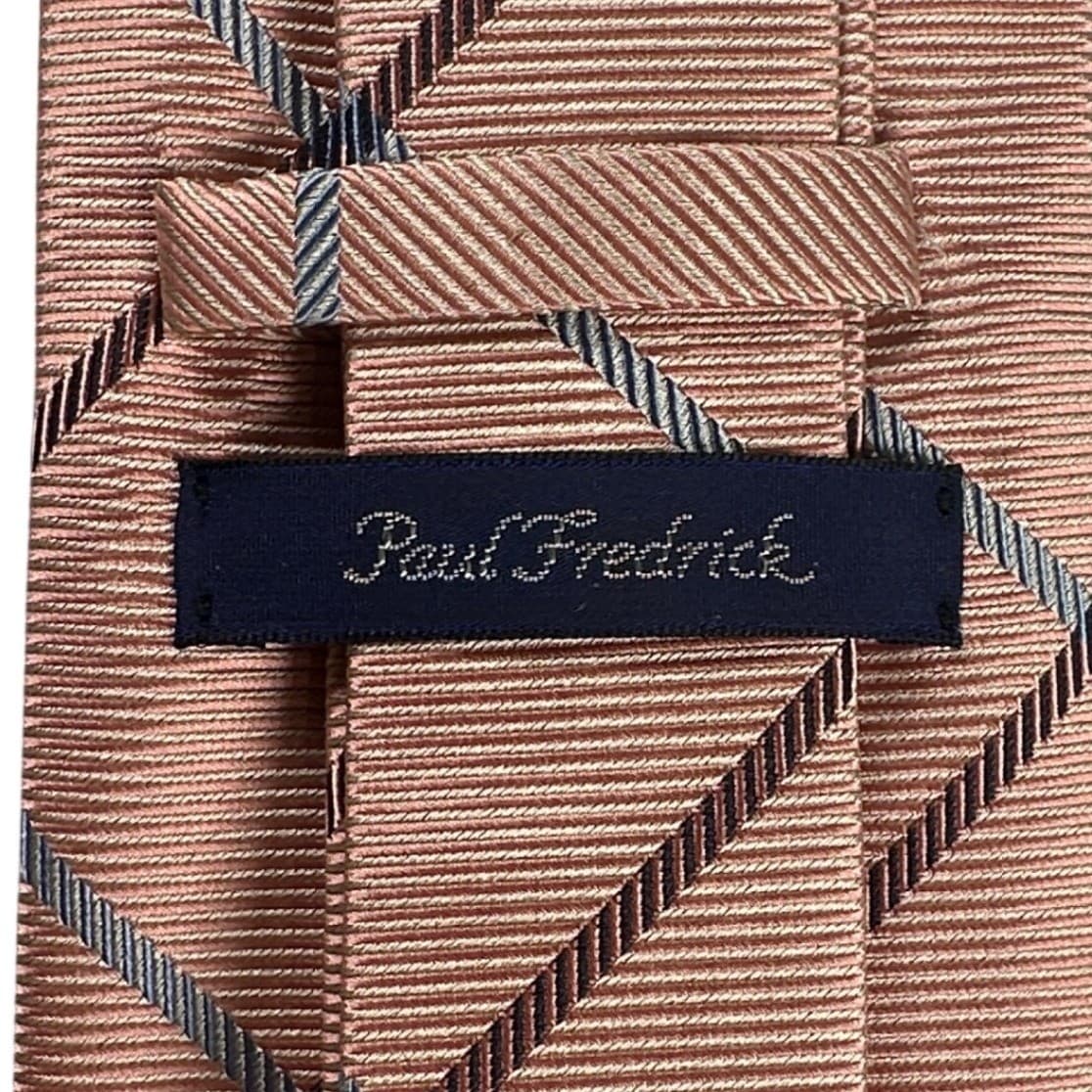 Paul Fredrick Mens Italian Silk Tie Pink Tan Blue Plaid Formal Necktie NWT - Thumbnail 4