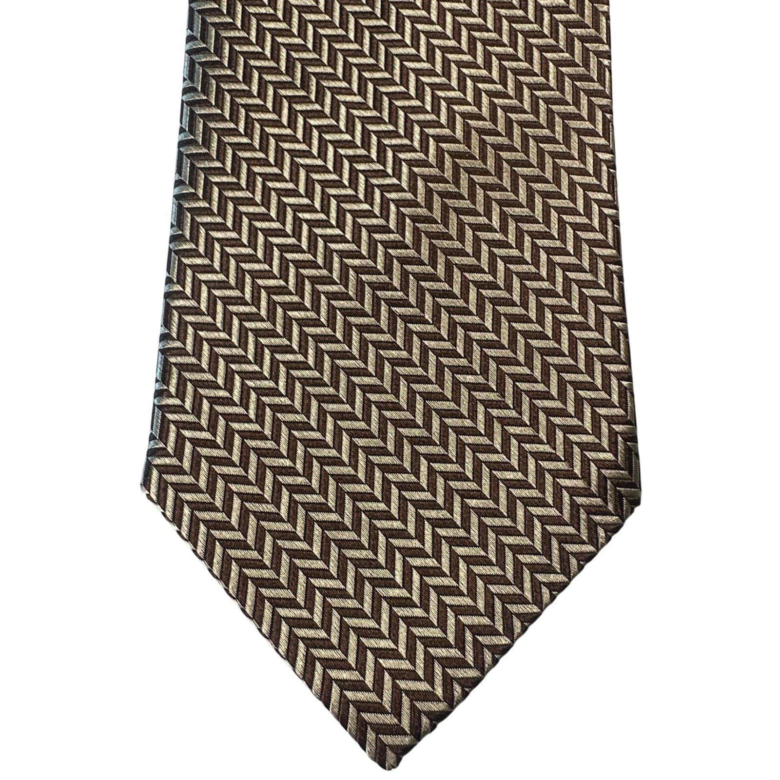 Paul Fredrick Mens Silk Tie Herringbone Pattern Gold Brown Formal NWT - Thumbnail 3