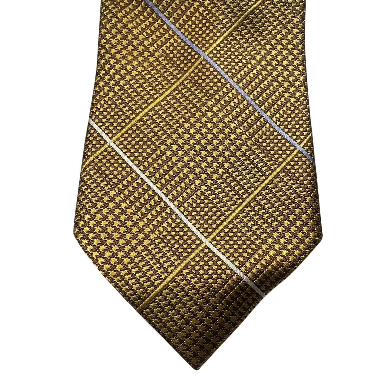 Paul Fredrick Men's Mustard Yellow Plaid Silk Tie Hand Made NWT - Thumbnail 3