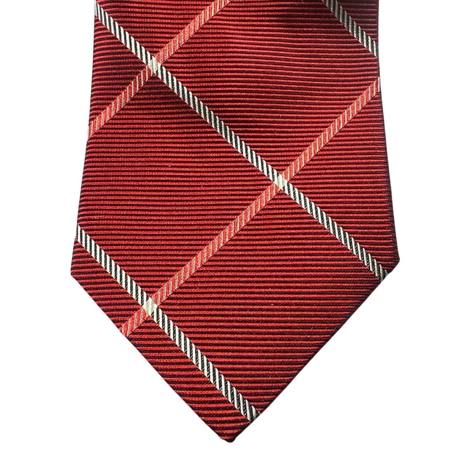 Paul Fredrick Red Plaid Silk Tie Hand Tailored Made in USA NWT - Thumbnail 3