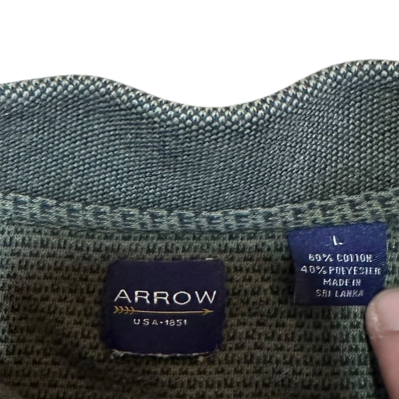 Arrow Men's L Sage Green Textured Polo Shirt Collared Casual Top - Thumbnail 5
