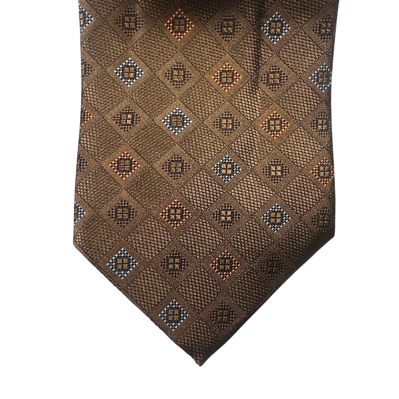 Paul Fredrick Mens Italian Silk Hand Tailored Tie Brown Diamond Pattern NWT - Thumbnail 3