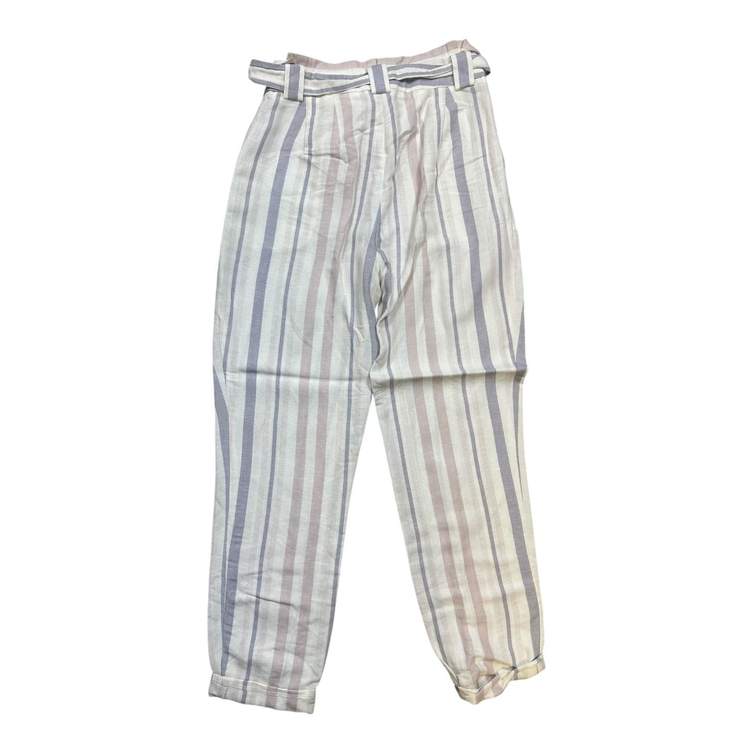 Express Women's Striped Paperbag Tie-Waist Ankle Pants Cream Multi - Thumbnail 2