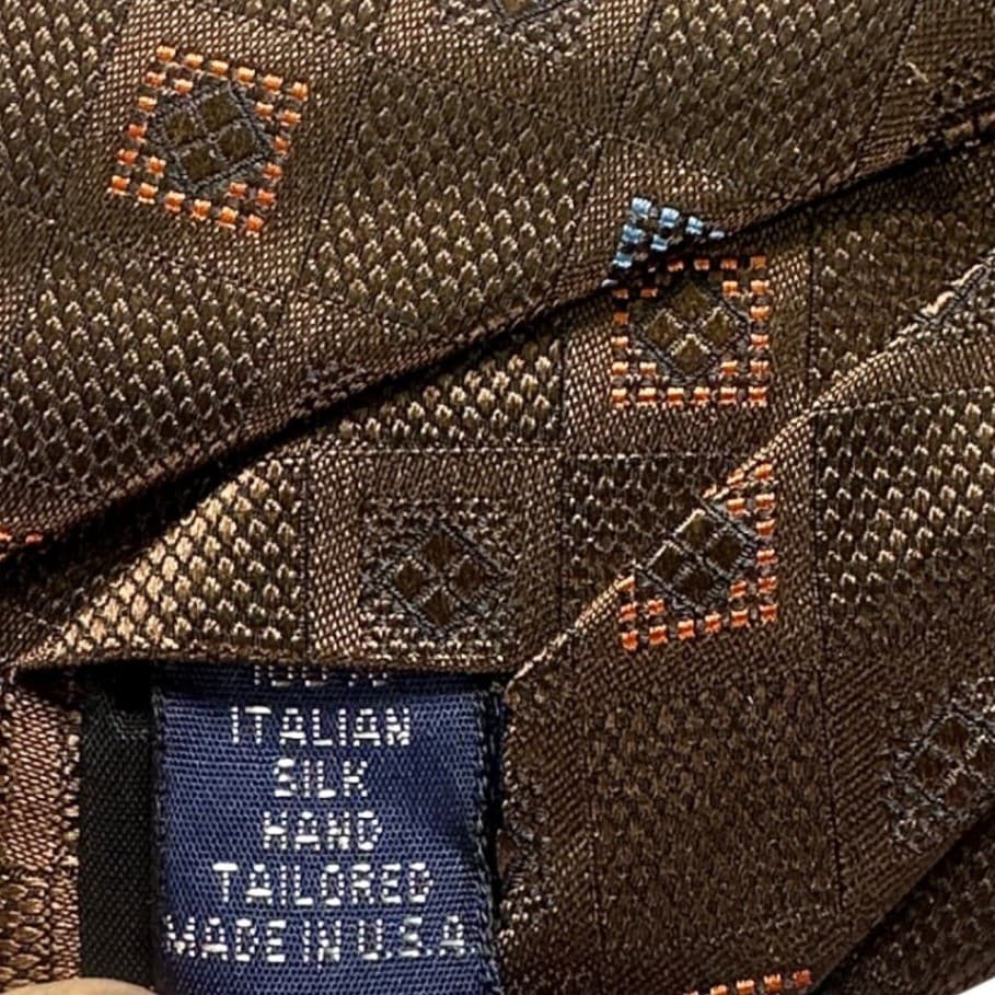 Paul Fredrick Mens Italian Silk Hand Tailored Tie Brown Diamond Pattern NWT - Thumbnail 5