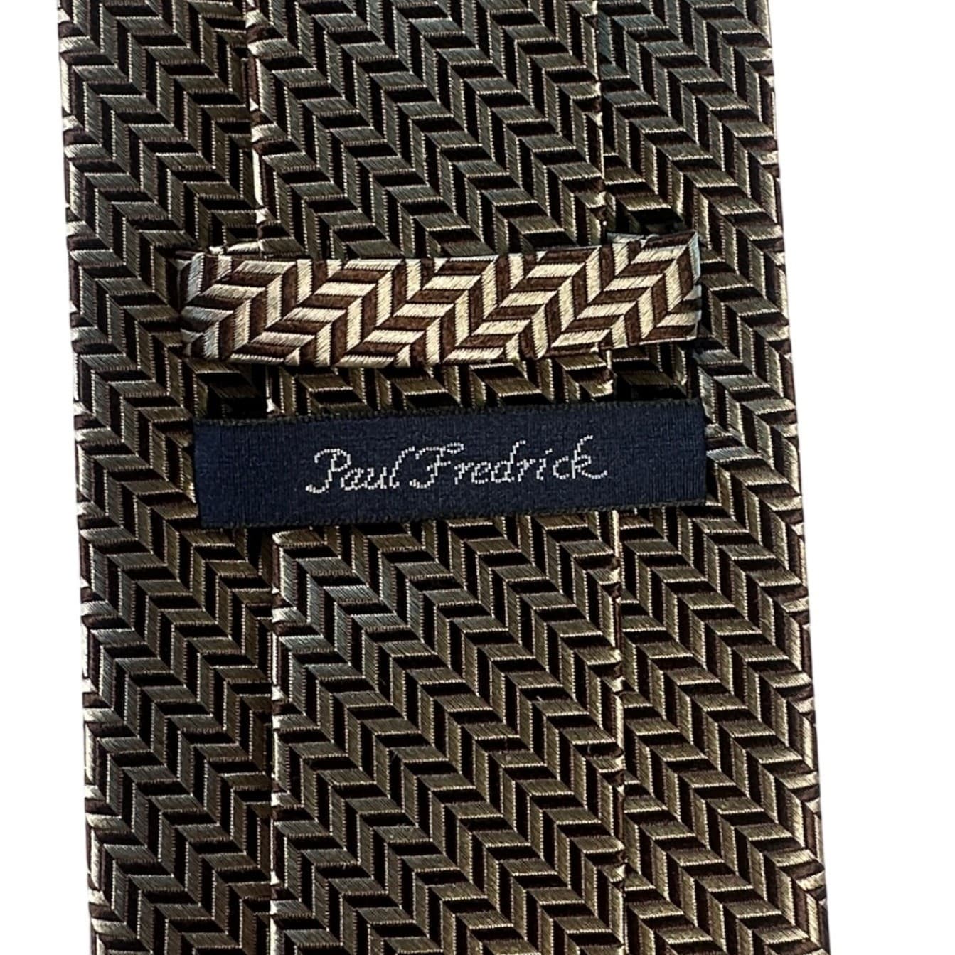 Paul Fredrick Mens Silk Tie Herringbone Pattern Gold Brown Formal NWT - Thumbnail 4