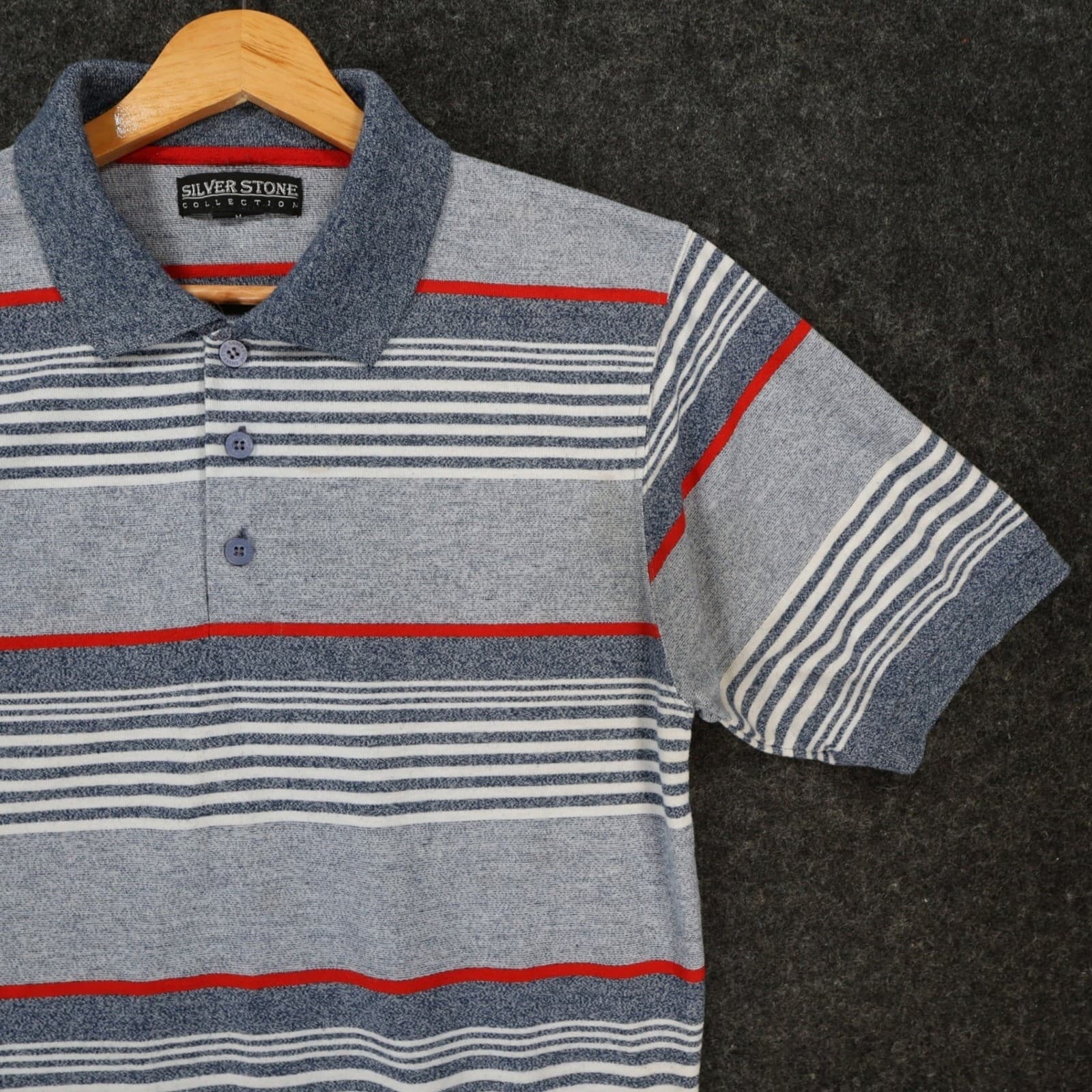 Silver Stone Collection Polo Mens M Blue Excellent Striped Short Sleeve - Thumbnail 9