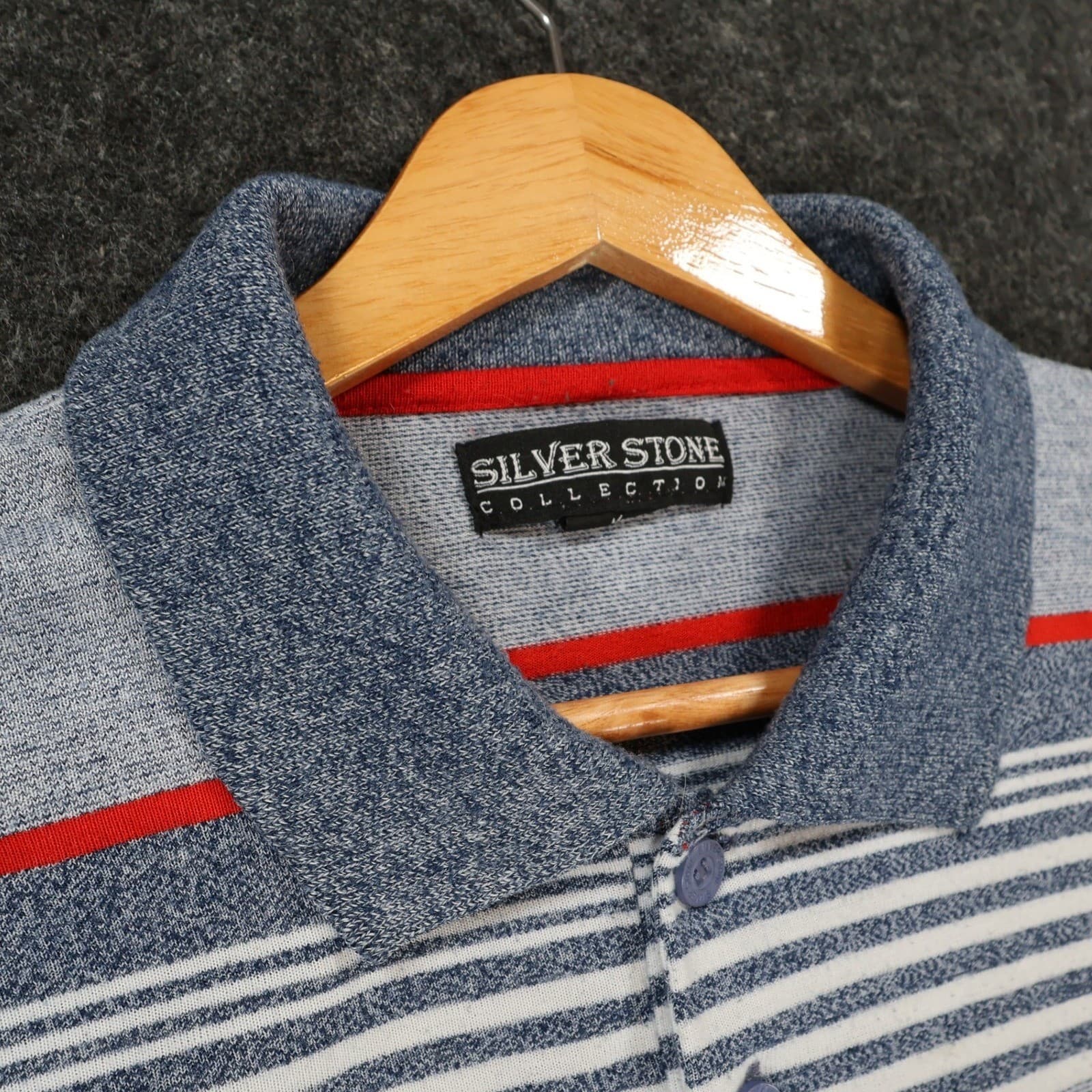 Silver Stone Collection Polo Mens M Blue Excellent Striped Short Sleeve - Thumbnail 8