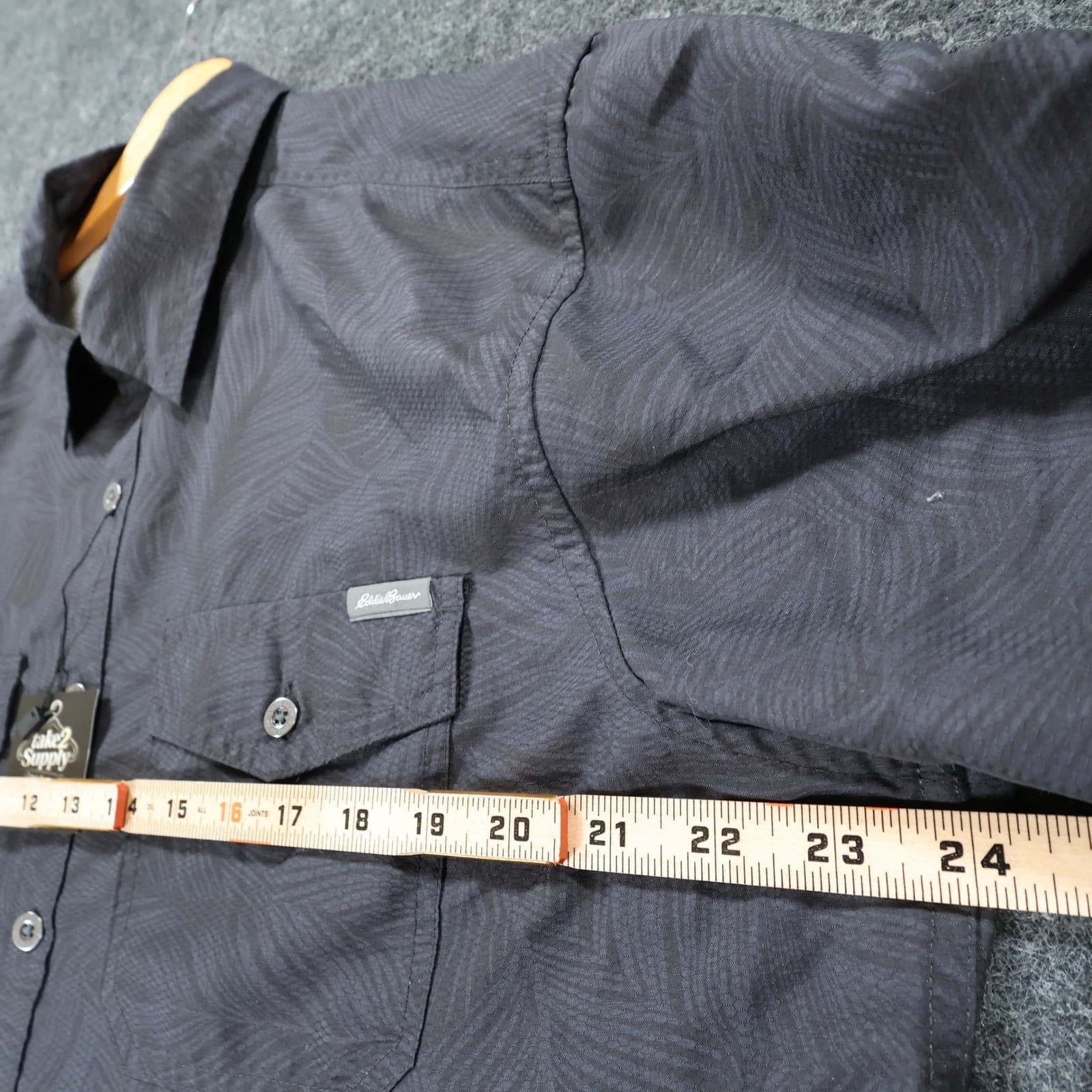 Eddie Bauer Button Front Shirt Mens XL Black Excellent Tropical Palm Print - Thumbnail 3