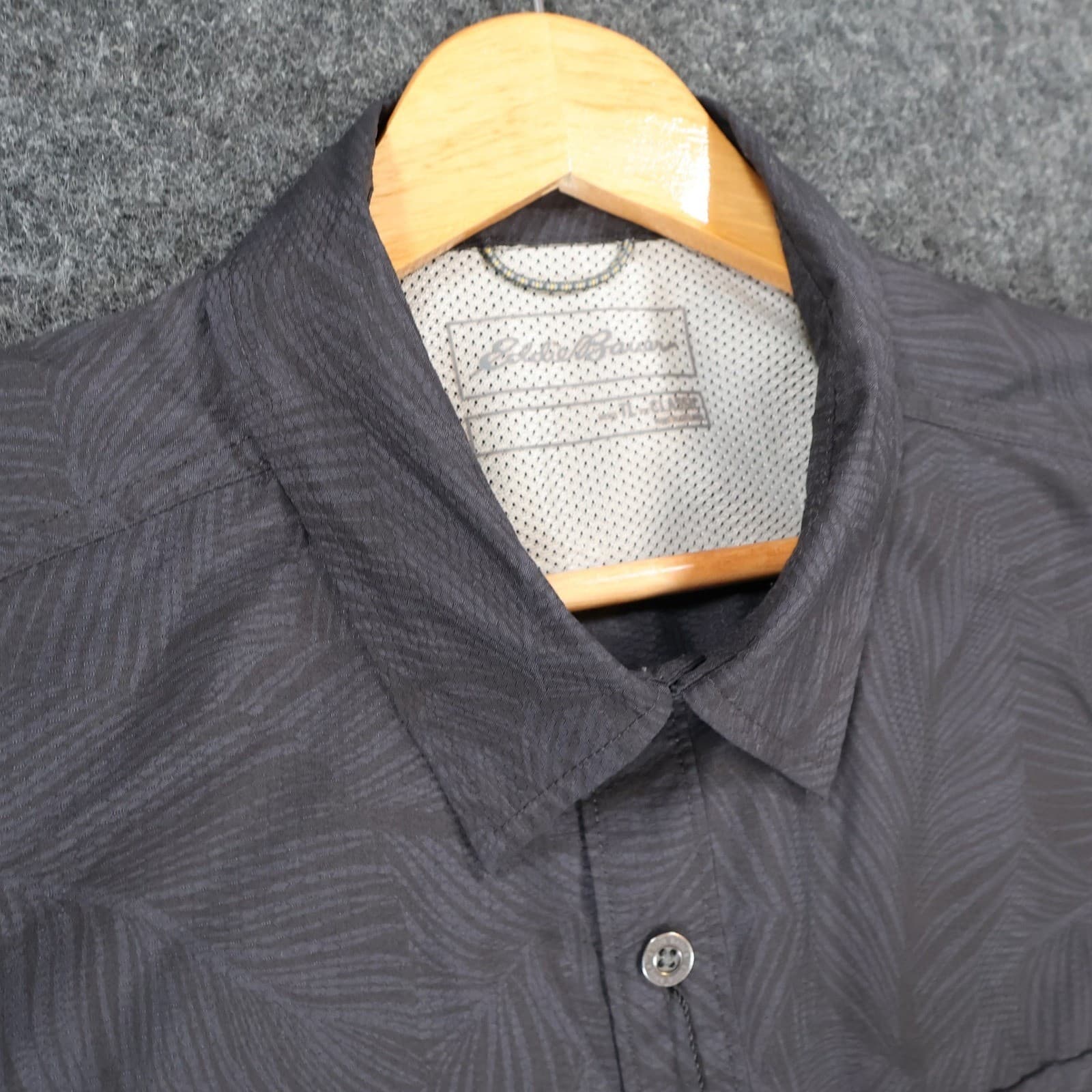 Eddie Bauer Button Front Shirt Mens XL Black Excellent Tropical Palm Print - Thumbnail 9
