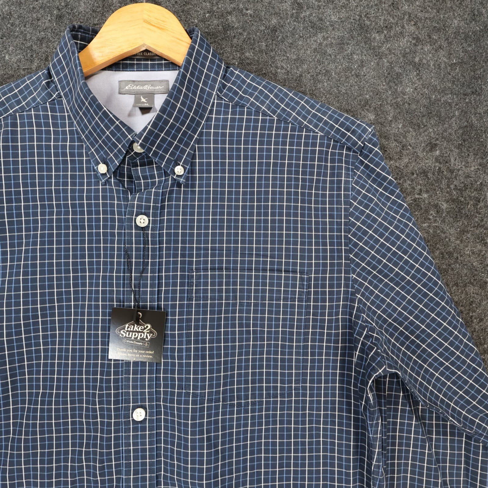 Eddie Bauer Button Down Mens M Blue Excellent Wrinkle Free Plaid - Thumbnail 10