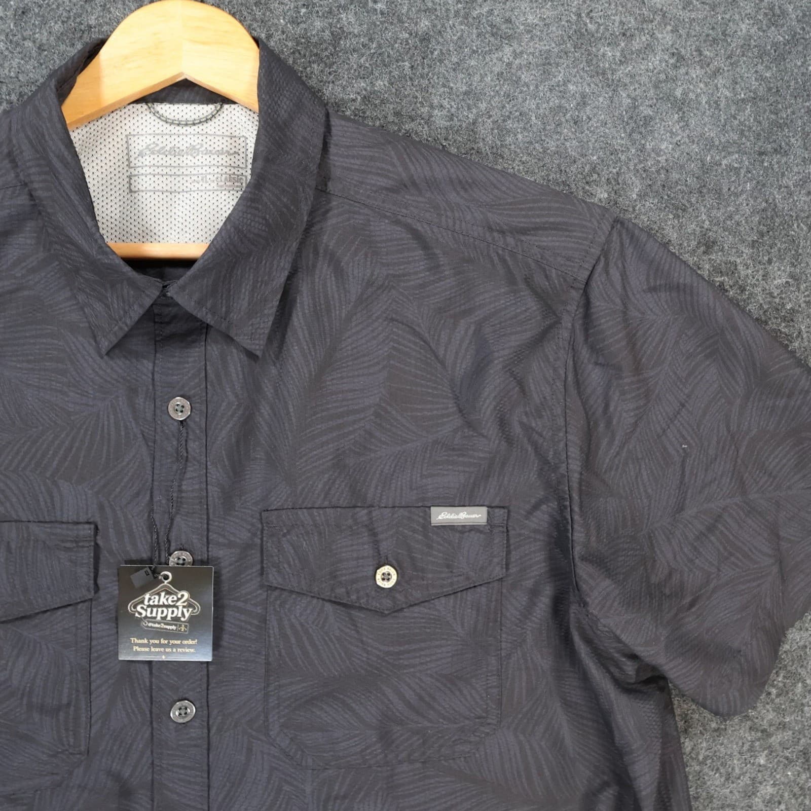 Eddie Bauer Button Front Shirt Mens XL Black Excellent Tropical Palm Print - Thumbnail 10