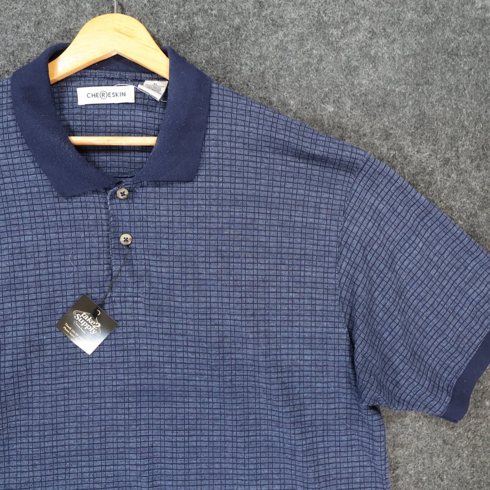Chereskin Polo Mens XL Blue Excellent Grid Textured Short Sleeve Shirt - Thumbnail 10
