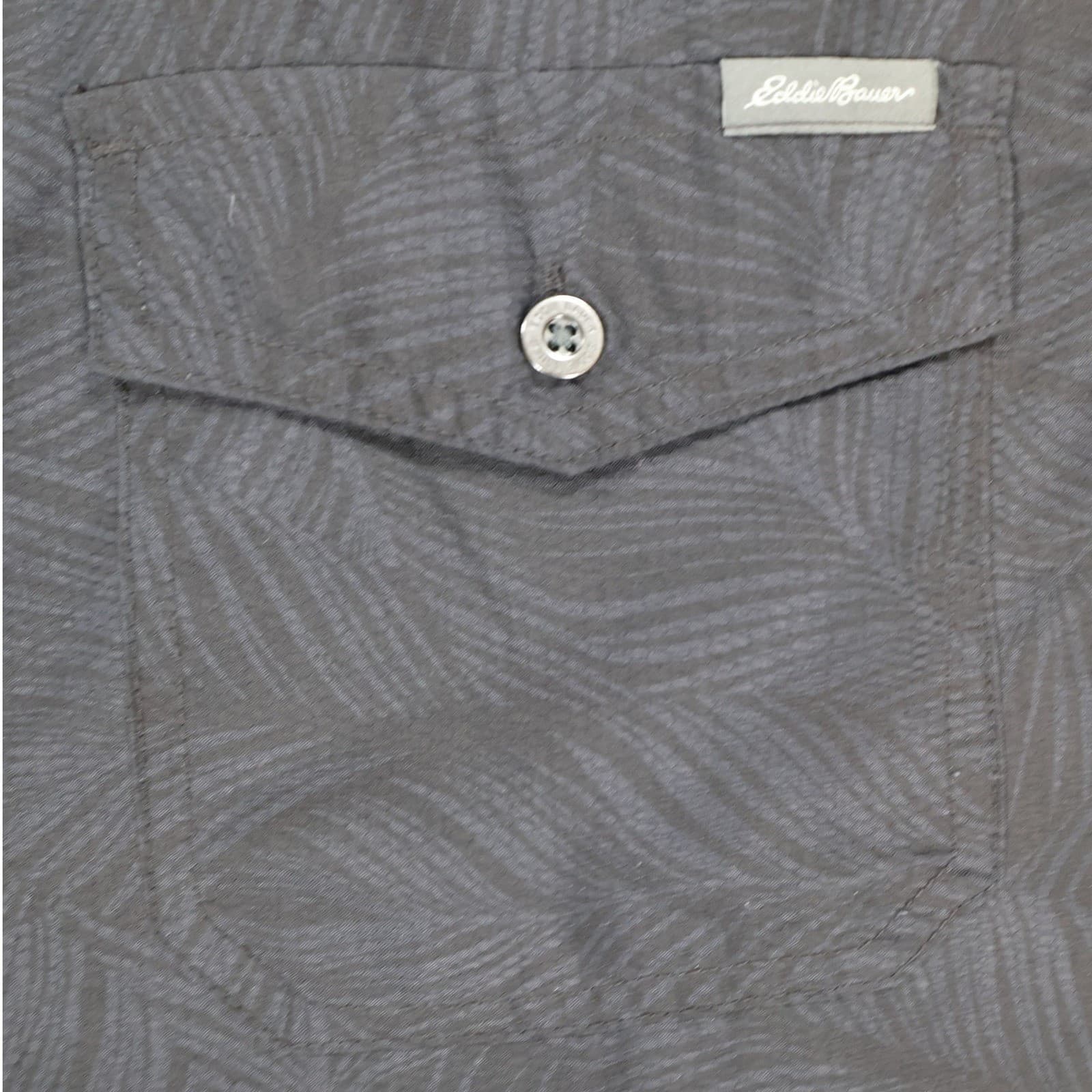 Eddie Bauer Button Front Shirt Mens XL Black Excellent Tropical Palm Print - Thumbnail 12