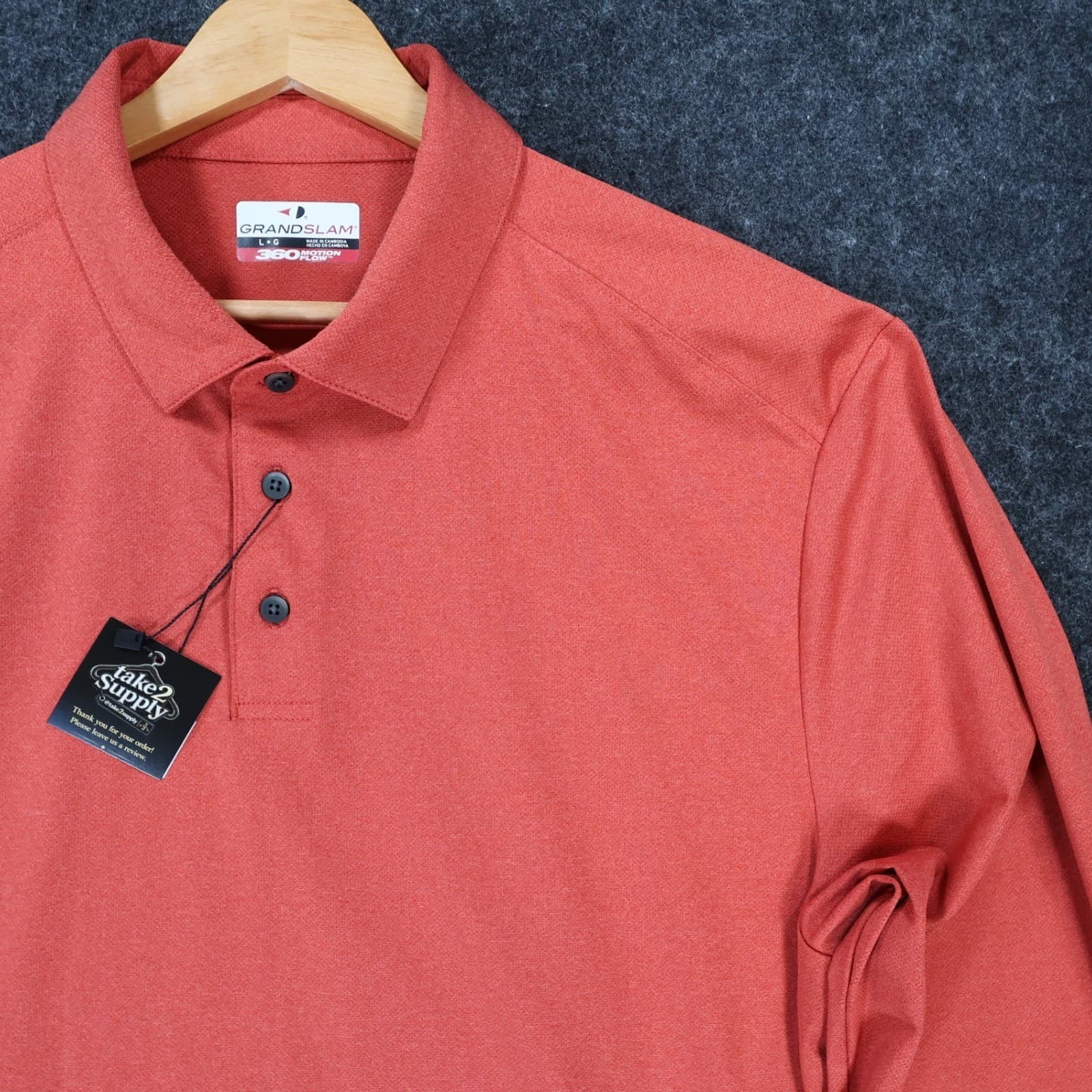 Grand Slam Polo Mens Large Orange Excellent 360 Motion Flow Long Sleeve - Thumbnail 10