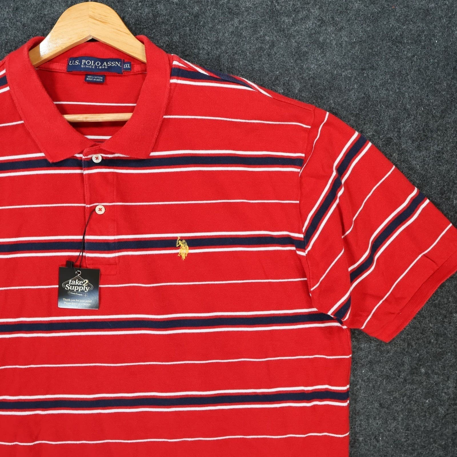 US Polo Assn Polo Mens XXL Red Excellent Striped - Thumbnail 9